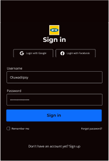Sign up page UI